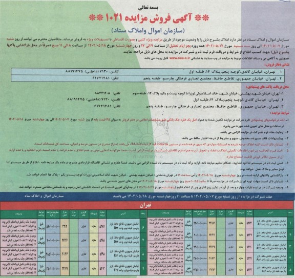 مزایده فروش املاک 