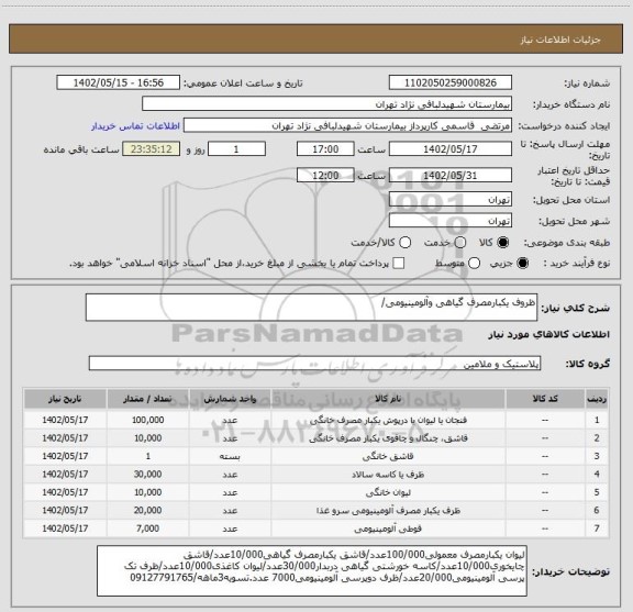 استعلام ظروف یکبارمصرف گیاهی وآلومینیومی/