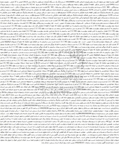 مزایده ششدانگ یک دستگاه آپارتمان مسکونی به پلاک ثبتی 19113 فرعی