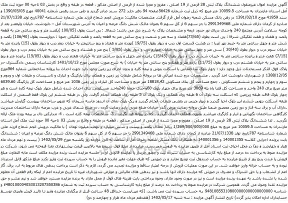 مزایده ششدانگ پلاک ثبتی 28 فرعی از 19 اصلی
