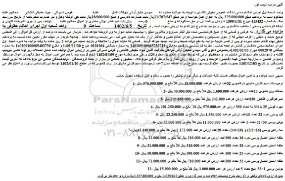 مزایده فروش ترموستات سیم کارتی مانیتوردارکاموس 32عدد و...