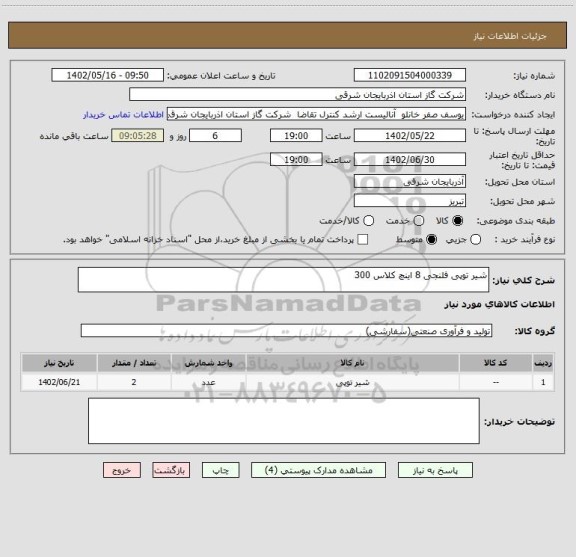 استعلام شیر توپی فلنجی 8 اینچ کلاس 300