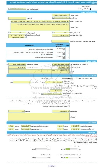 مناقصه، مناقصه عمومی یک مرحله ای قرارداد تامین 35دستگاه خودروی سواری جهت انجام امورات سازمان های شهرداری سیرجان