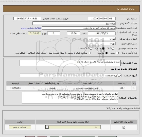 استعلام خدمات پشتیبانی سامانه مالی و اداری چارگون