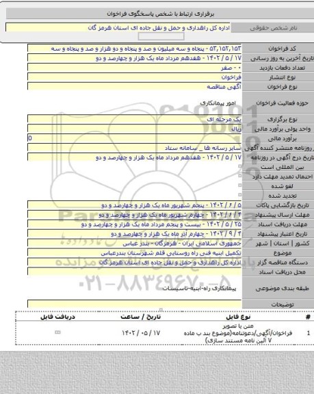 مناقصه, تکمیل ابنیه فنی راه روستایی قلم  شهرستان بندرعباس