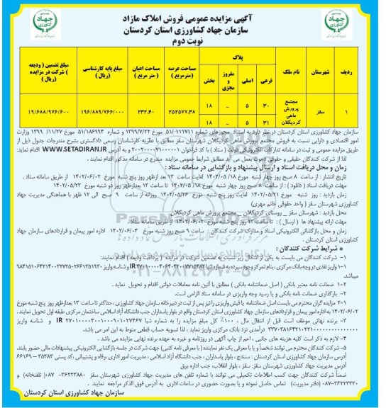 مزایده فروش مجتمع پرورش ماهی - نوبت دوم