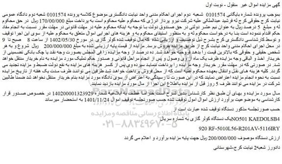مزایده فروش یک دستگاه کولر گازی