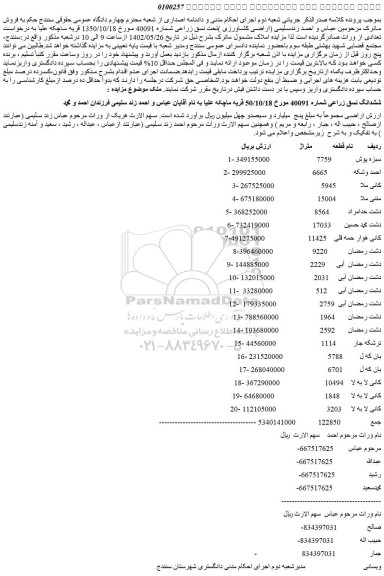 مزایده فروش (اراضی کشاورزی )تحت نسق زراعی