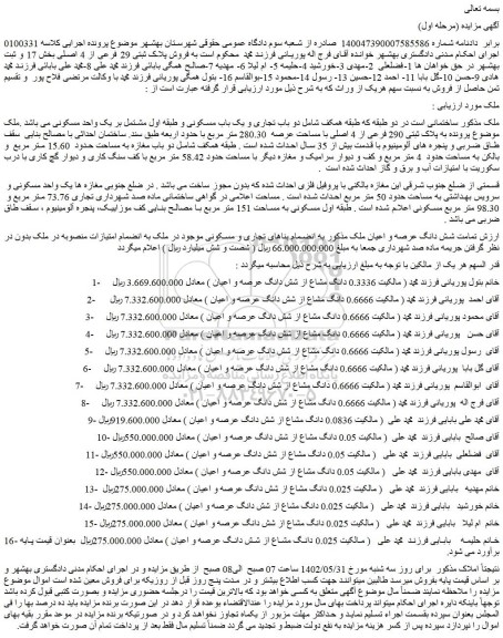 مزایده فروش پلاک ثبتی 29 فرعی از 4 اصلی