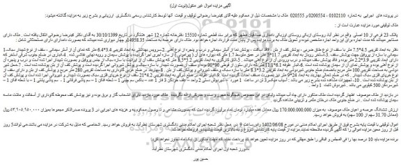 مزایده فروش پلاک 23 فرعی از 10 اصلی