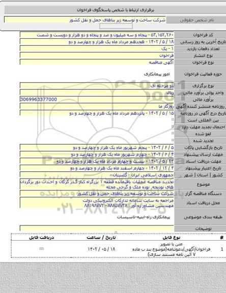 مناقصه, تجدید مناقصه عملیات باقیمانده قطعه ۱ بزرگراه کنار گذر گرگان و احداث دور برگردان های نودیجه٬ نوده ملک و گرجی محله