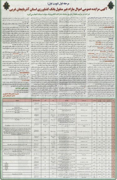 مزایده فروش و واگذاری املاک مازاد با کاربری انباری، باغداری- طیور و ماکیان، گلخانه، تجاری...