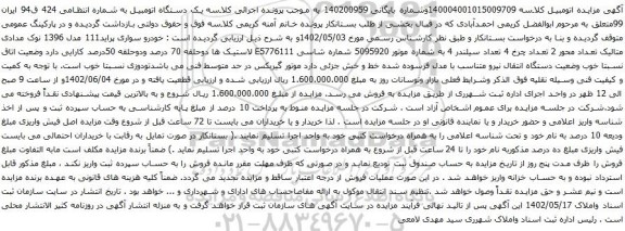 مزایده خودرو سواری پراید111 مدل 1396
