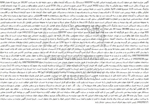 مزایده ششدانگ یک دستگاه آپارتمان