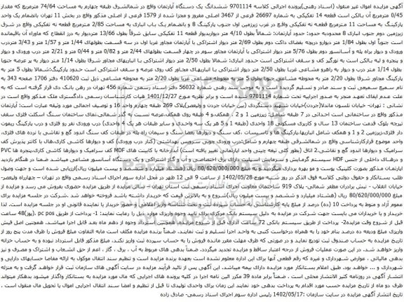 مزایده ششدانگ یک دستگاه آپارتمان
