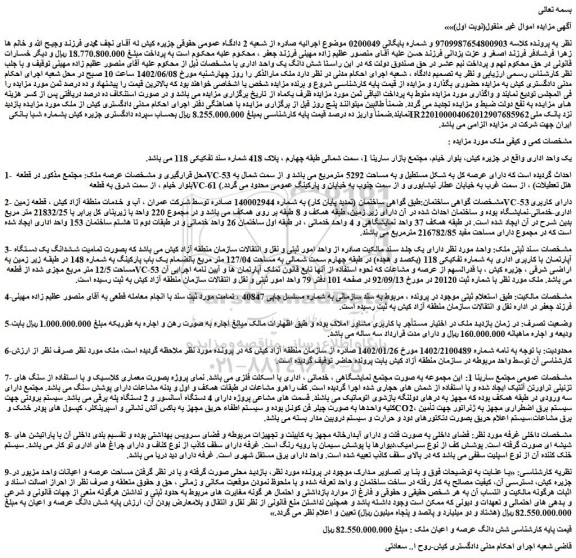 مزایده یک واحد اداری