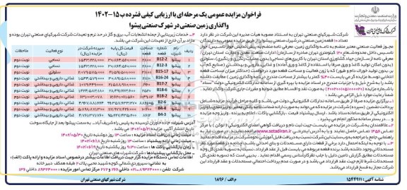 مزایده واگذاری زمین صنعتی در شهرک صنعتی
