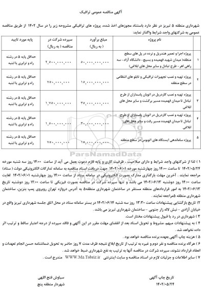 مناقصه پروژه اجرا و تعمیر هندریل و نرده در پل های سطح منطقه...
