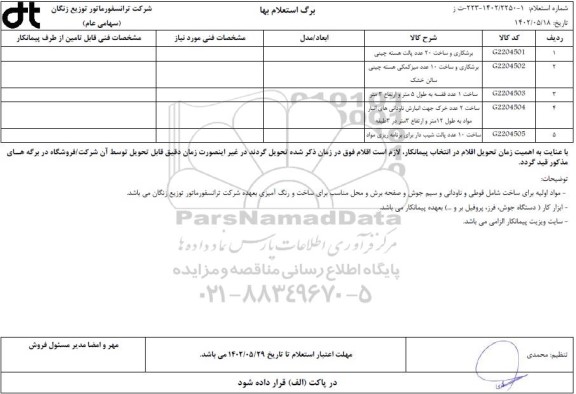 استعلام برشکاری و ساخت 20 عدد پالت هسته چینی ....