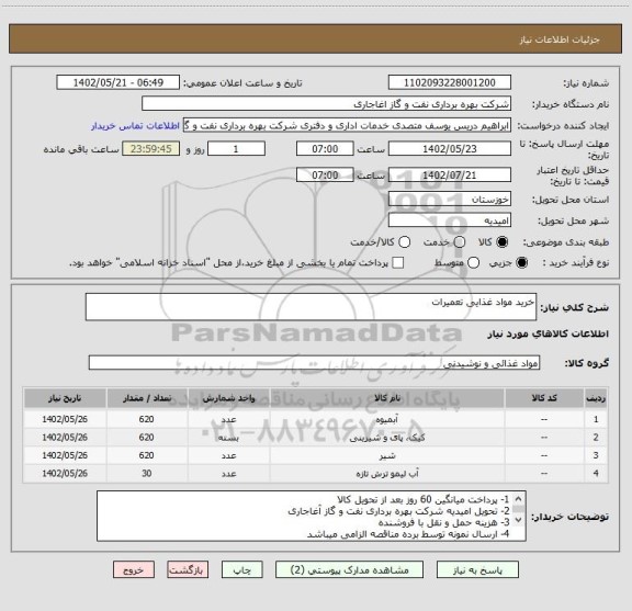 استعلام خرید مواد غذایی تعمیرات