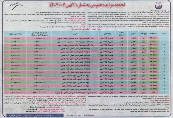 تجدید مزایده فروش 17 قطعه زمین - نوبت دوم