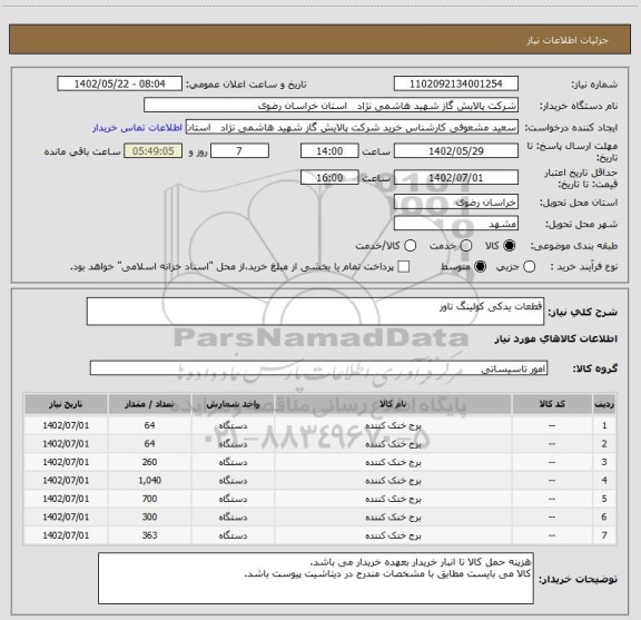 استعلام قطعات یدکی کولینگ تاور