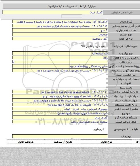 مناقصه, خرید ده قلاده سگ ویژه موادیاب (مواد مخدر)