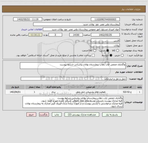 استعلام واگذاری حجمی ایاب ذهاب بیمارستان بوانات براساس شرایط پیوست