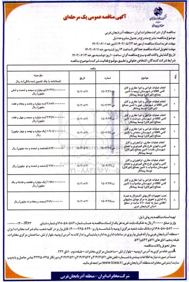 مناقصه انجام عملیات طراحی و اجرا حفاری و کابل کشی USO در...