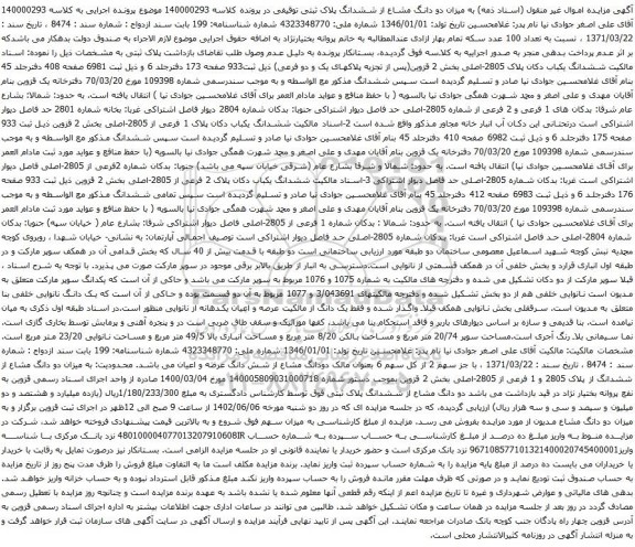 آگهی مزایده ششدانگ یکباب دکان پلاک 2805-اصلی بخش 2