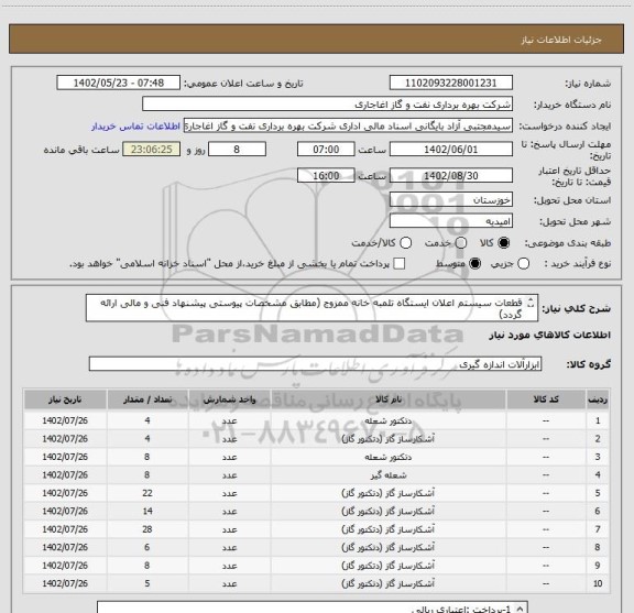 استعلام قطعات سیستم اعلان ایستگاه تلمبه خانه ممزوج (مطابق مشخصات پیوستی پیشنهاد فنی و مالی ارائه گردد)
ایران کد استفاده شده مشابه میباشد