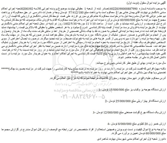 مزایده فروش دستگاه جوجه پز وکباب پز و...