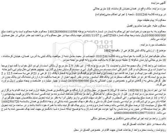 مزایده فروش پلاک ثبتی 28 فرعی از باقیمانده 1682