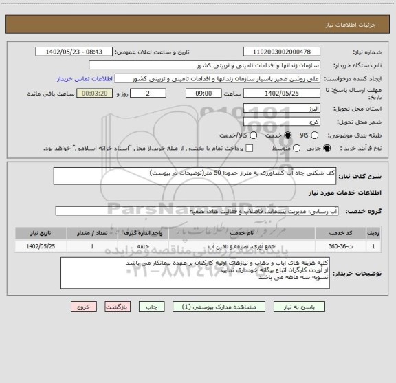 استعلام کف شکنی چاه آب کشاورزی به متراژ حدودا 50 متر(توضیحات در پیوست)