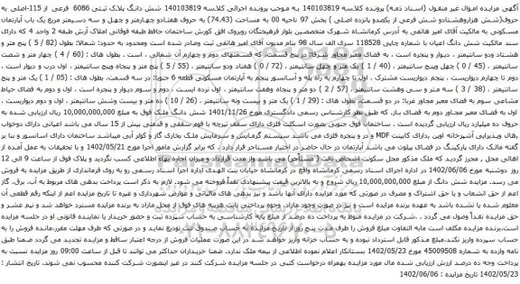 آگهی مزایده شش دانگ پلاک ثبتی 6086 فرعی از 115-اصلی