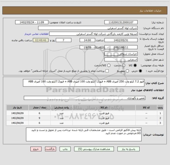 استعلام فیوز 7.2 کیلو ولت 250 آمپری ABB + فیوز7.2کیلو ولت 100 آمپری ABB + فیوز7.2کیلو ولت 160 آمپری ABB