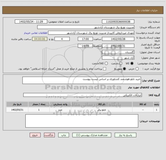 استعلام خرید تابلو هوشمند کشاورزی بر اساس لیست پیوست