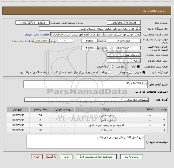 استعلام چراغ 60*60 و FPL