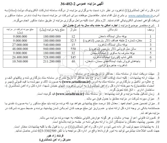 مزایده اجاره اماکن ...
