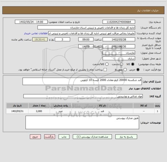 استعلام قند شکسته 20000 کیلو معادل 2000 کیسه 10 کیلویی