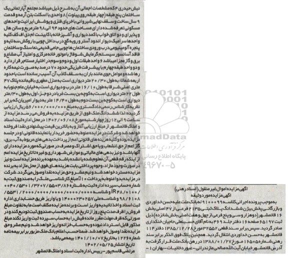 مزایده 6 دانگ پلاک ثبتی 2135 فرعی از 47 اصلی بخش 16