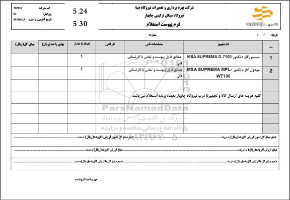 استعلام سنسور گاز دتکتور .....