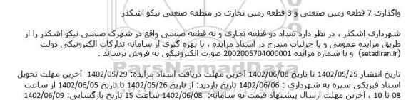 مزایده واگذاری 7 قطعه زمین صنعتی و 3 قطعه زمین تجاری