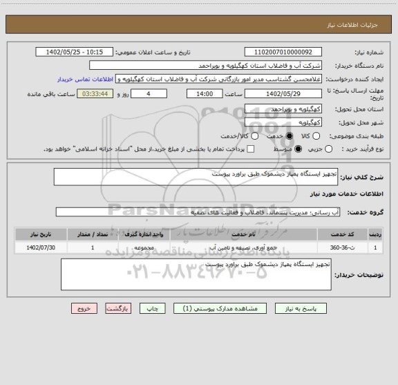 استعلام تجهیز ایستگاه پمپاژ دیشموک طبق براورد پیوست