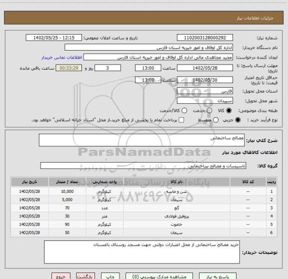 استعلام مصالح ساختمانی