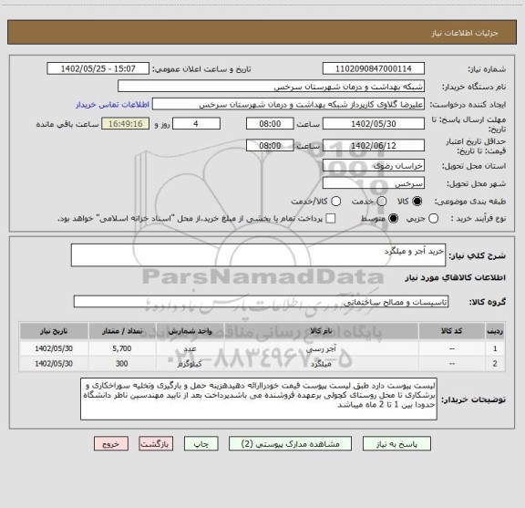 استعلام خرید آجر و میلگرد