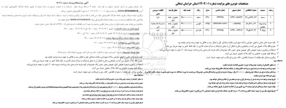 مزایده فروش تعداد 3 دستگاه وسیله نقلیه (سبک)