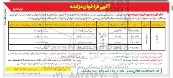 مزایده فروش 4 قطعه زمین تجاری - نوبت دوم