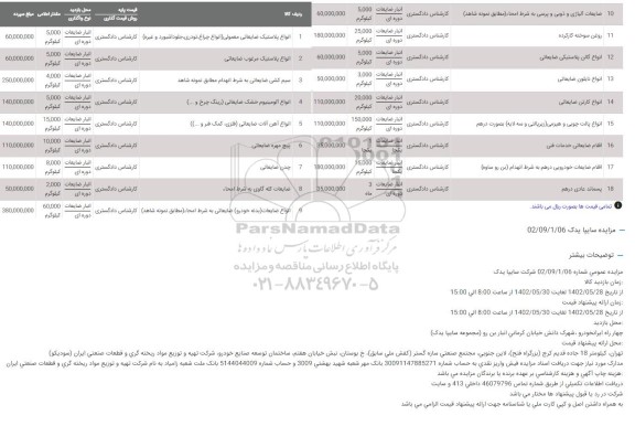 مزایده انواع پلاستیک ضایعاتی معمولی (انواع چراغ تودری، جلوداشبورد و غیره) ...