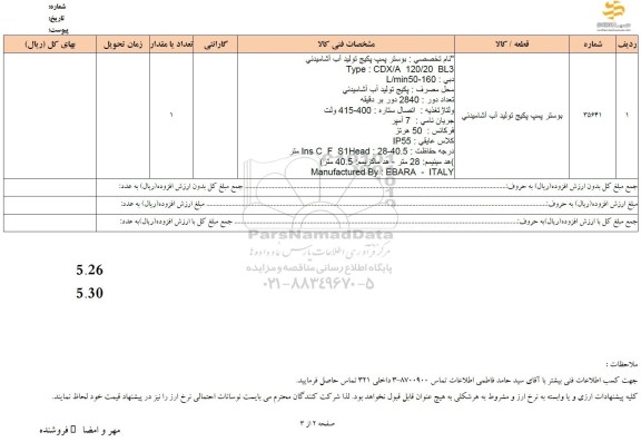 استعلام بوستر پمپ پکیج تولید آب آشامیدنی